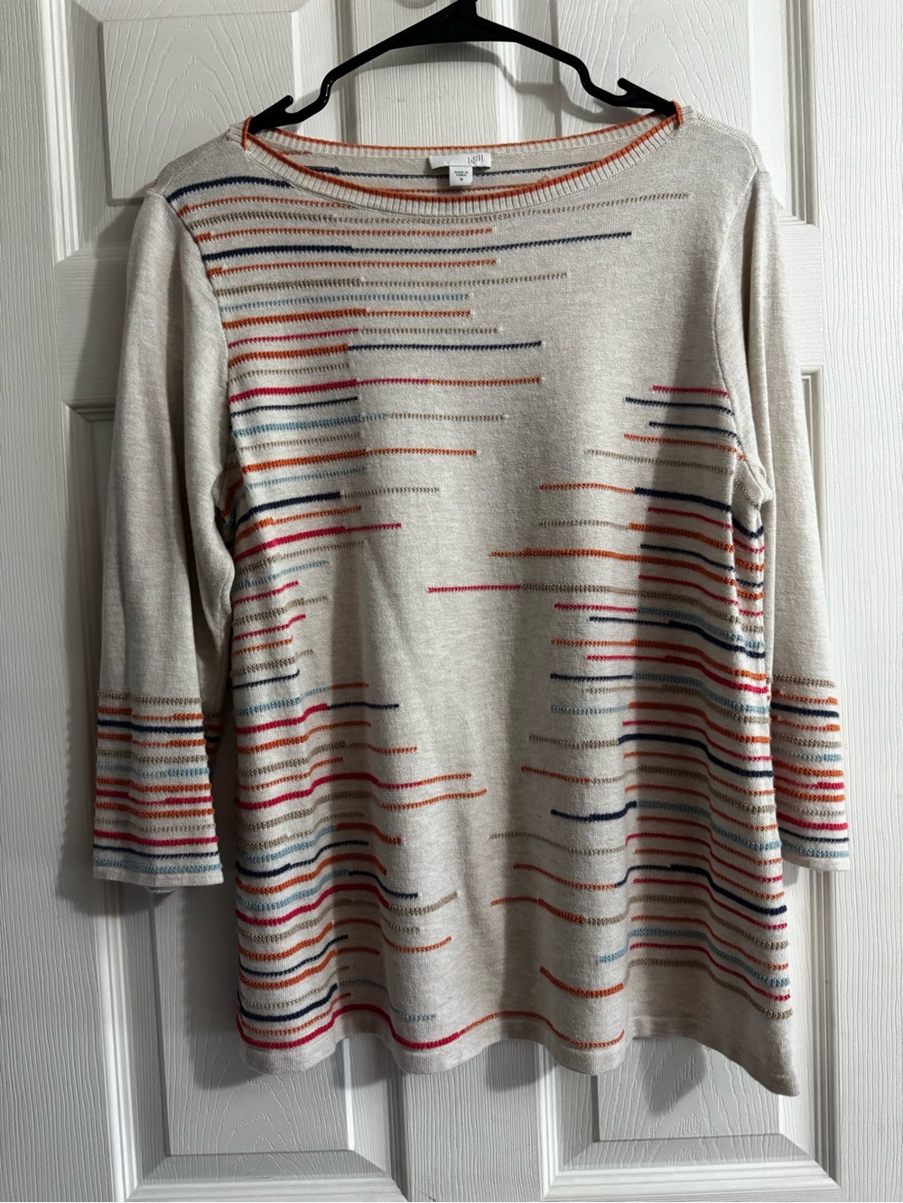 J. Jill Cream Knit Tunic with Multicolor Stripe Accents